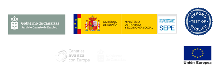 Logos institucionales: Gobierno de Canarias, Servicio Canario de Empleo, Gobierno de España, SEPE, Canarias Avanza con Europa, Unión Europea